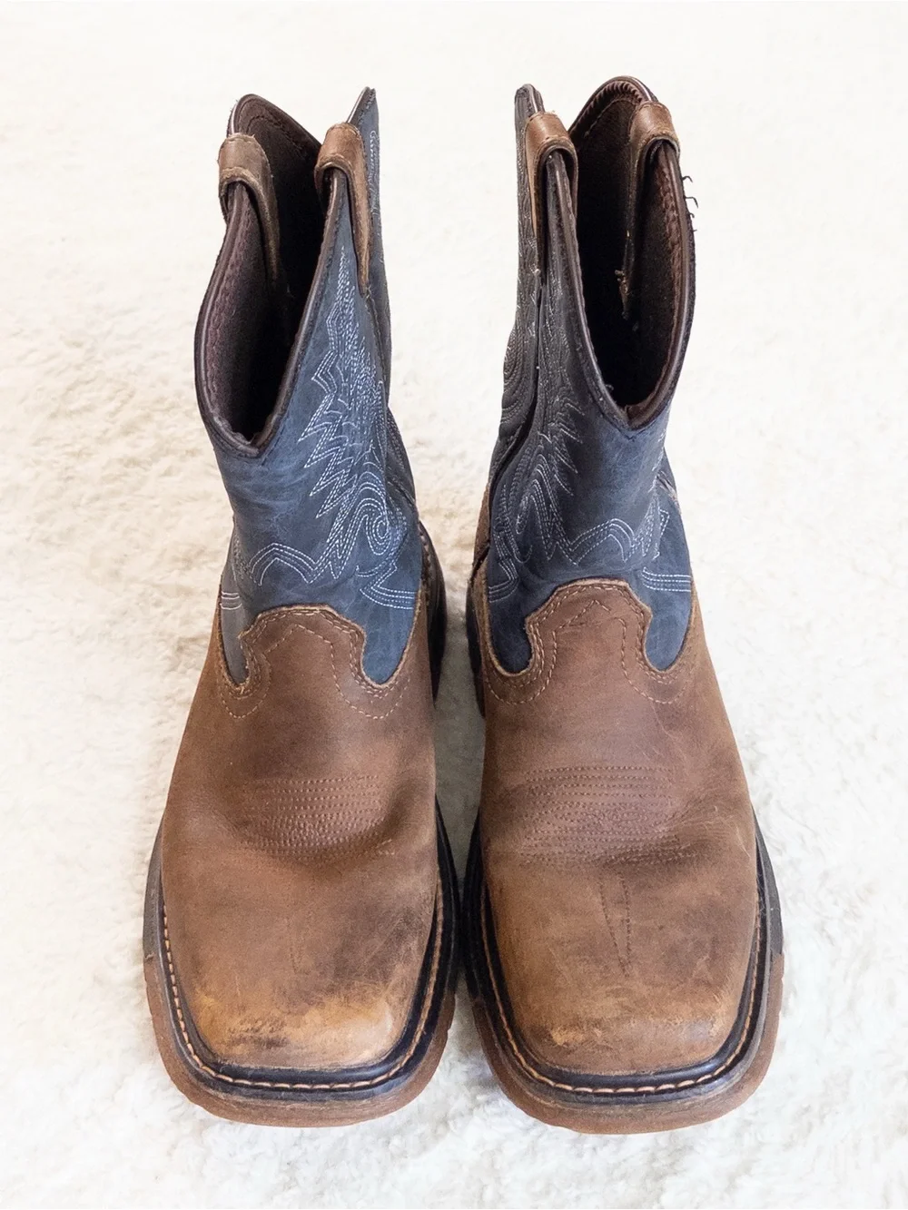 Rocky Boys Western Cowboy Boots Brown Leather Size 4 Durable Square Toe